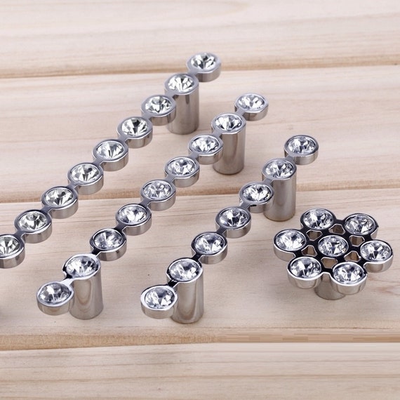 Crystal Drawer Pulls Handles Silver Clear Bling Glass Dresser Etsy