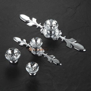 Glass Knobs Handles Dresser Knobs Pulls Crystal Drawer Knobs Pull Handles Cabinet Door Knobs Handle Pull Back Plate Bling Black Silver Clear image 5