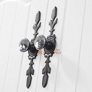 Glass Knobs Handles Dresser Knobs Pulls Crystal Drawer Knobs Pull Handles Cabinet Door Knobs Handle Pull Back Plate Bling Black Silver Clear image 7