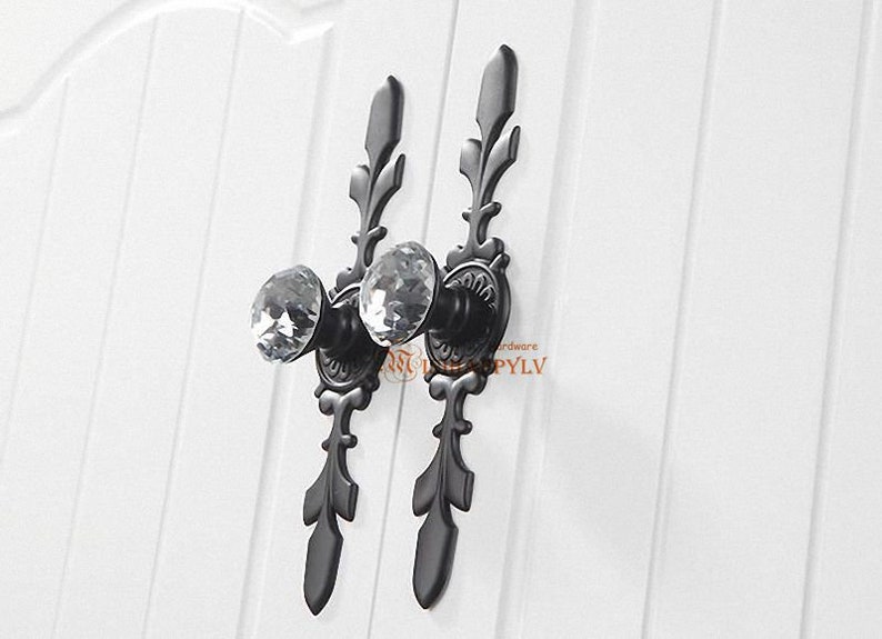 Glass Knobs Handles Dresser Knobs Pulls Crystal Drawer Knobs Pull Handles Cabinet Door Knobs Handle Pull Back Plate Bling Black Silver Clear image 7