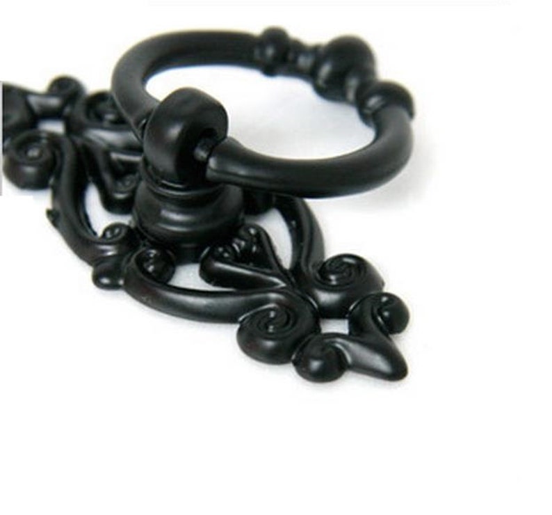 Black Vintage Dresser Drawer Pulls Handles Knobs Ring Drop Etsy
