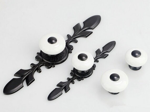 Dresser Knobs Drawer Knob Pulls Handles Black White Kitchen Etsy