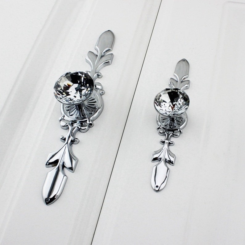 Crystal Drawer Knobs Pulls Handle Silver Chrome Clear Glass Dresser Knobs Pulls Back Plate Bling Rhinestone Kitchen Cabinet Door Knob Handle