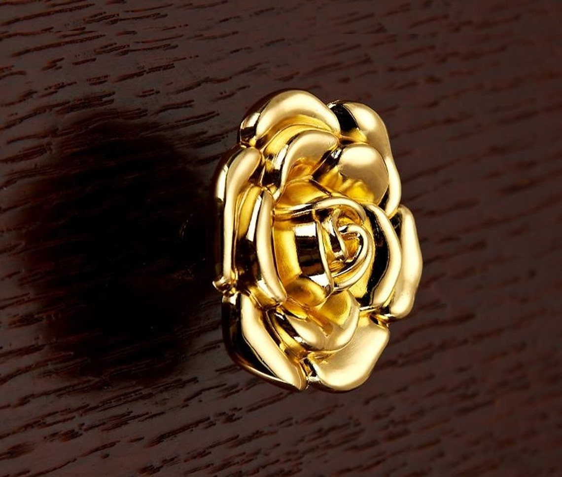 Drawer Knobs Pulls Dresser Knobs Pull Handles Gold Rose Flower Etsy