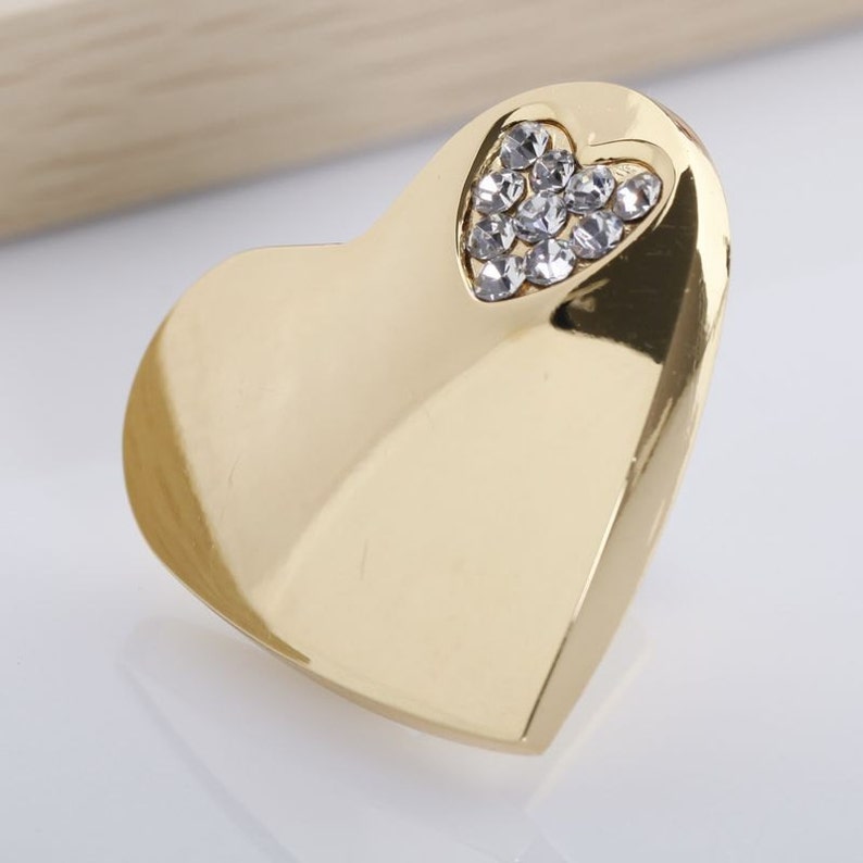 Gold Knobs Drawer Knobs Love Heart Clear Crystal Knob Etsy