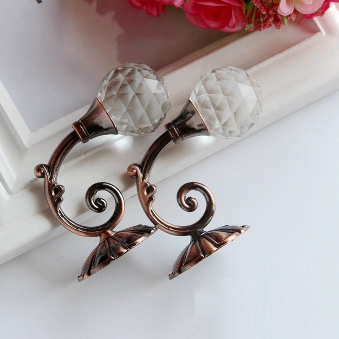 Glass Crystal Curtain Tiebacks /decorative Wall Hooks Curtain Etsy