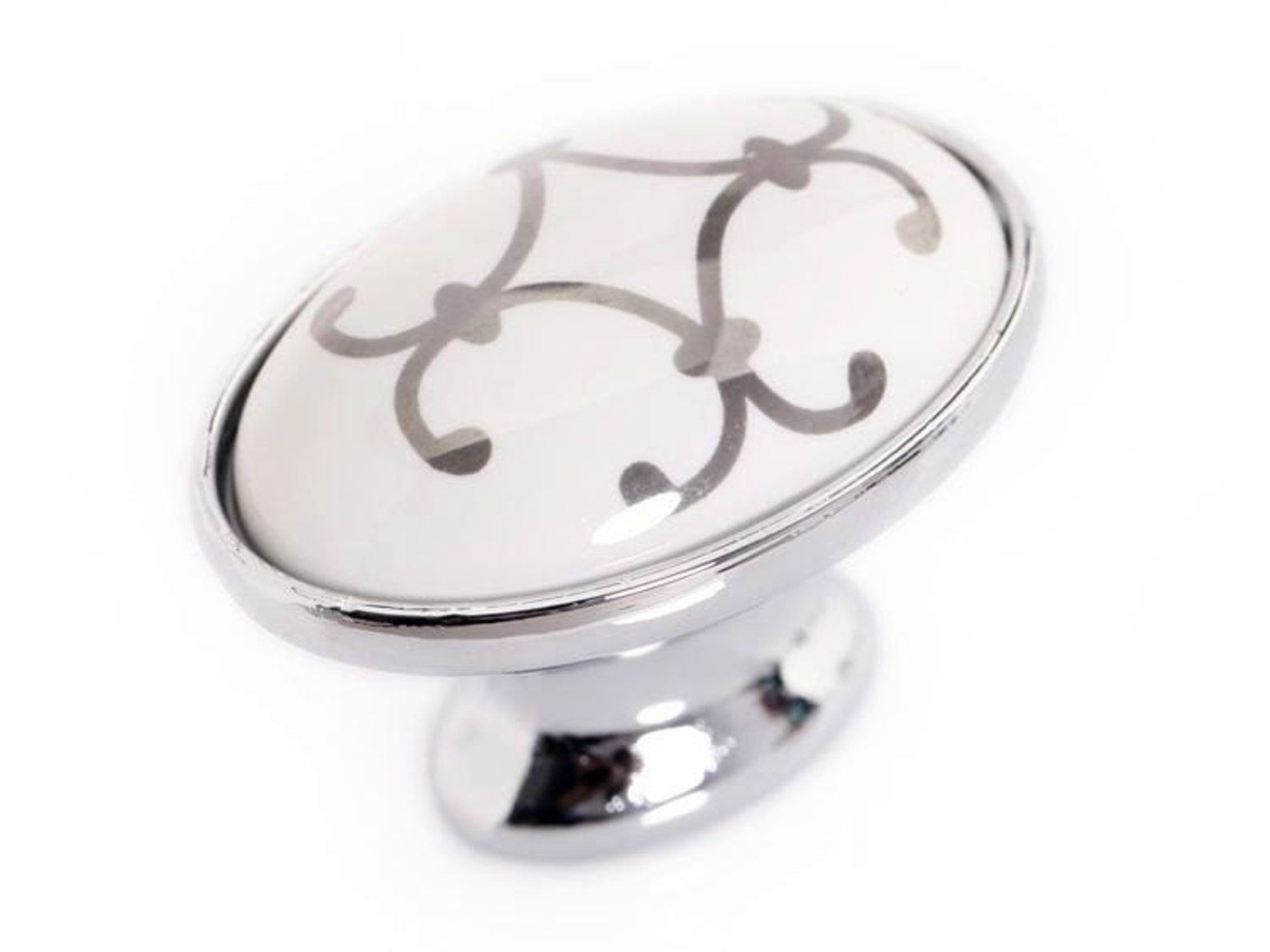 Dresser Knobs Drawer Knobs Pulls Handles White Silver Oval Etsy