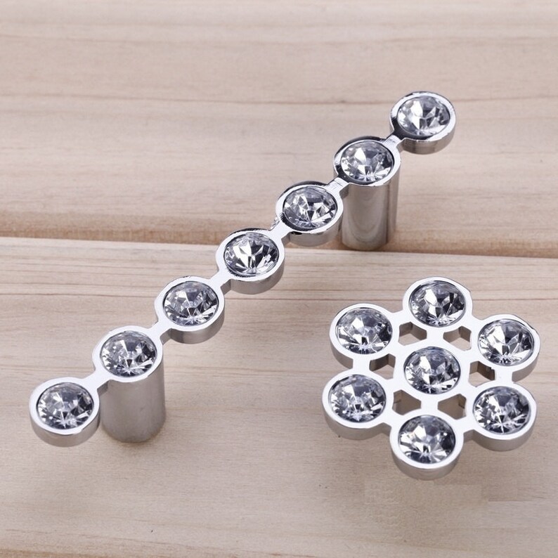 Crystal Drawer Pulls Handles Silver Clear Bling Glass Dresser Etsy