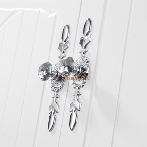 Glass Knobs Handles Dresser Knobs Pulls Crystal Drawer Knobs Pull Handles Cabinet Door Knobs Handle Pull Back Plate Bling Black Silver Clear image 3