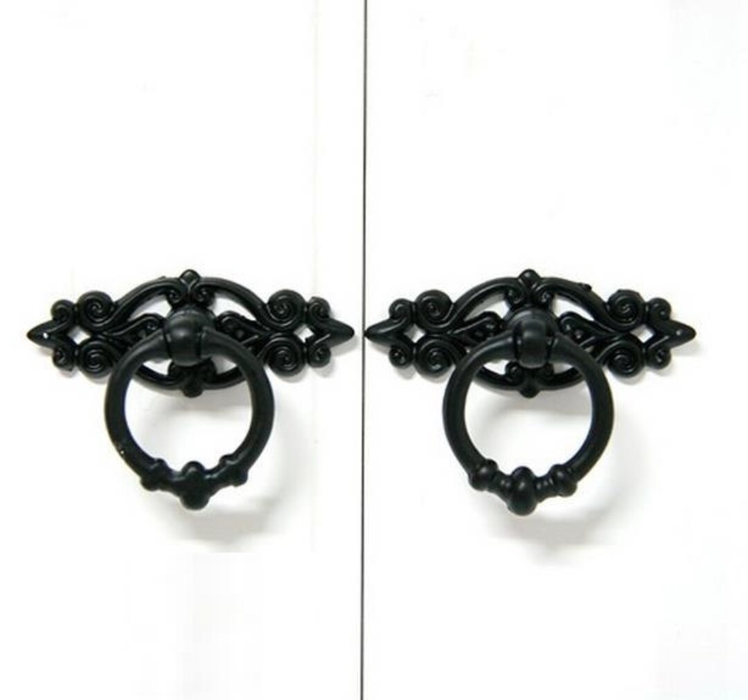 Black Vintage Dresser Drawer Pulls Handles Knobs Ring Drop Etsy