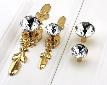 Crystal Drawer Pulls Knobs Rhinestone Knobs Handles Dresser Knobs Handles Gold Clear Bling Kitchen Cabinet Knobs Pulls Handles Back Plate