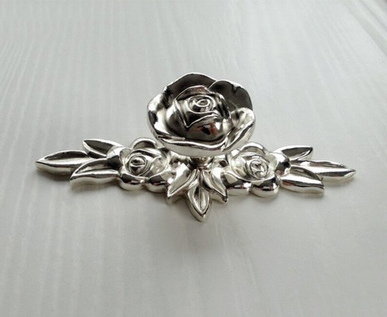 Bright Silver Rose Flower Knobs Dresser Knobs Handles Drawer Etsy