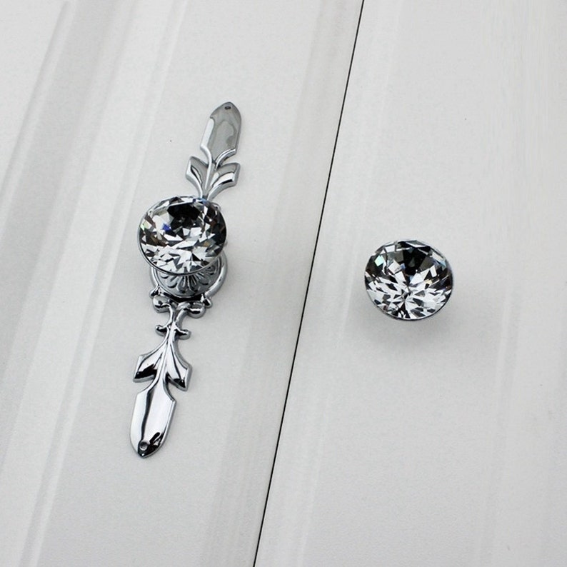 Crystal Drawer Knobs Pulls Handle Silver Chrome Clear Glass Dresser Knobs Pulls Back Plate Bling Rhinestone Kitchen Cabinet Door Knob Handle