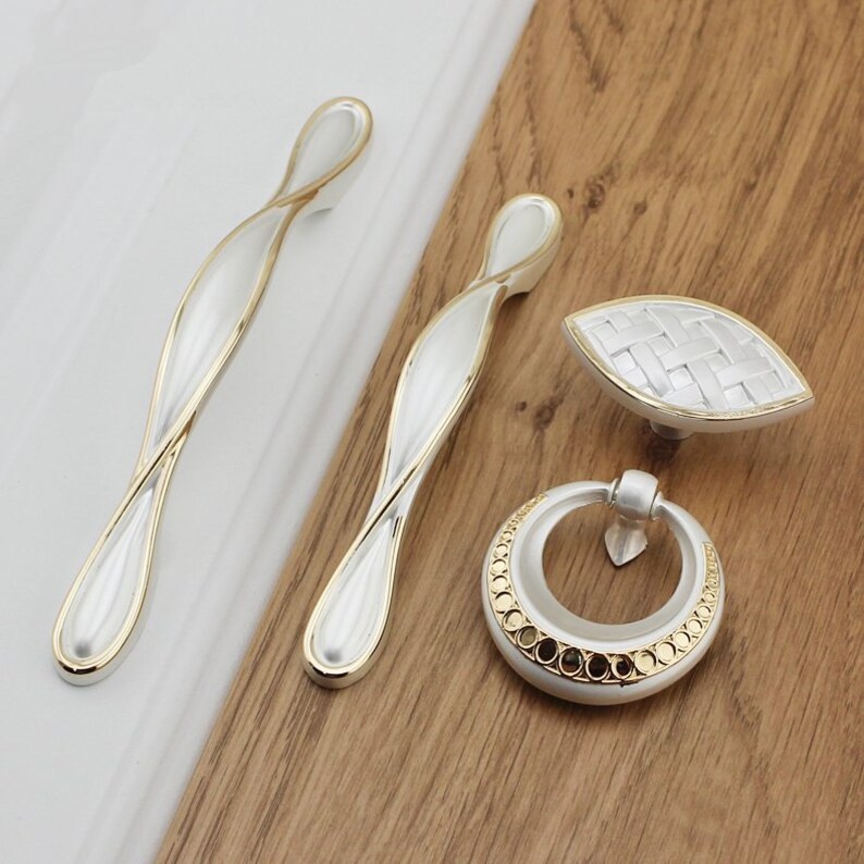 Dresser Knobs Pulls Drawer Pull Handles /White Gold Kitchen Etsy