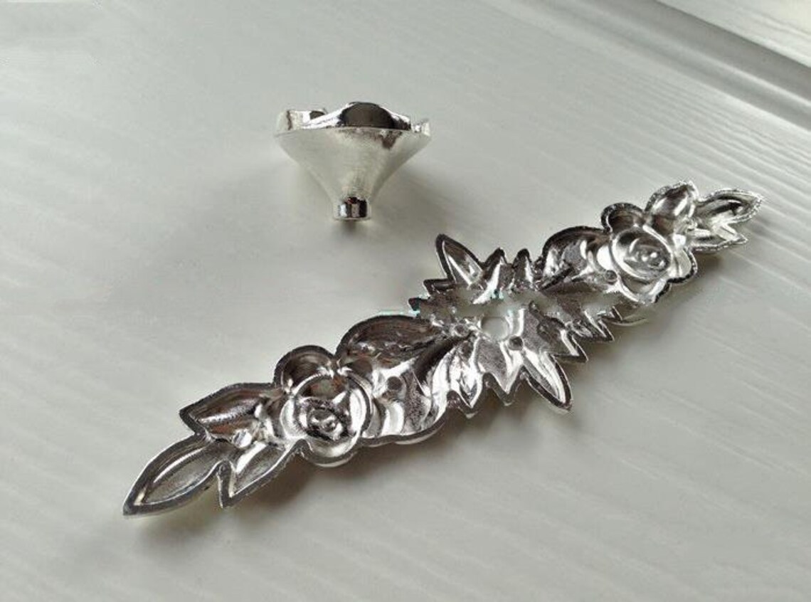Bright Silver Rose Flower Knobs Dresser Knobs Handles Drawer Etsy
