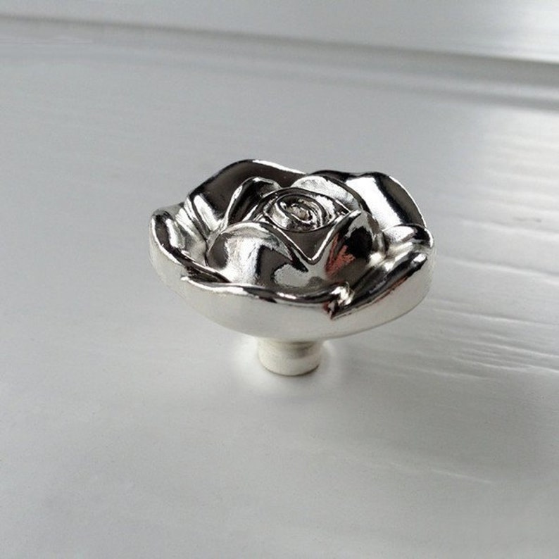 Bright Silver Rose Flower Knobs Dresser Knobs Handles Drawer Etsy
