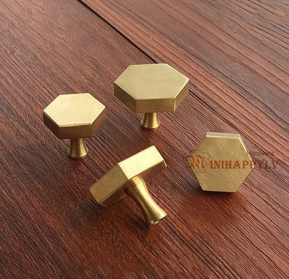 Brass Hexagon Knobs Drawer Knobs Pulls Handles Dresser Knobs Etsy