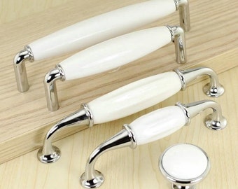 Dresser Pulls Knobs Ceramic Drawer Pulls Knobs Handles Cabinet Knobs Handles Kitchen Furniture Handle Pull Knob Hardware Silver White Modern