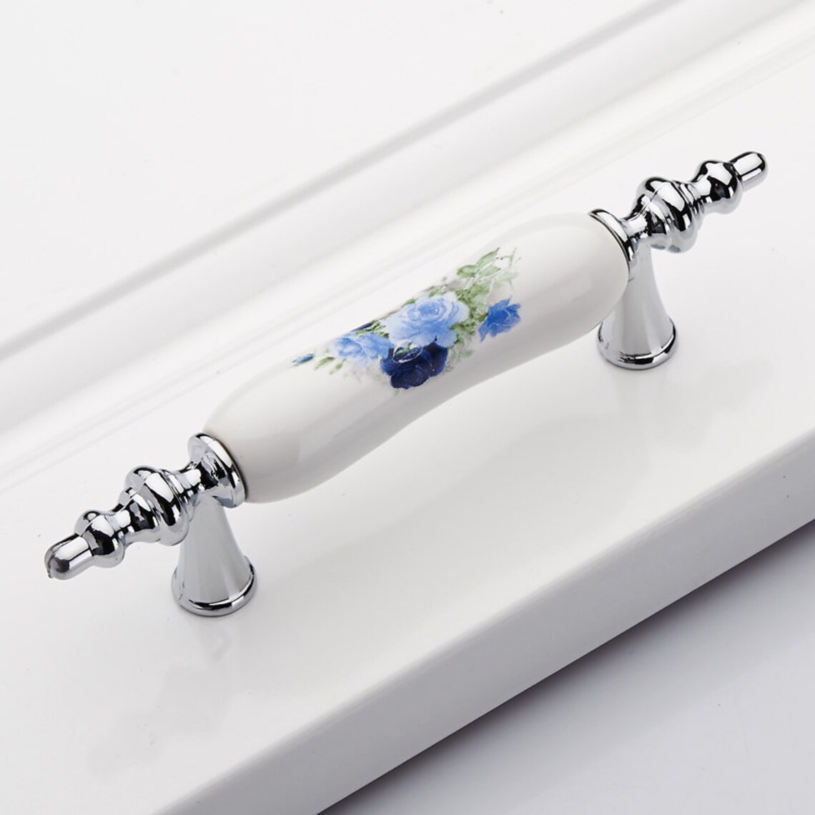 Ceramic Kitchen Knobs Pulls Handles White Silver Blue Etsy