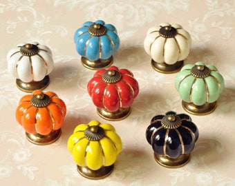 Pumpkin Knobs Dresser Knob Drawer Pulls Handles Knobs/ Ceramic Knobs Cabinet Knobs /Colorful Knob Kitchen Furniture Hardware Antique Bronze