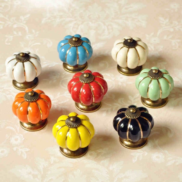 Pumpkin Knobs Dresser Knob Drawer Pulls Handles Knobs/ Ceramic Knobs Cabinet Knobs /Colorful Knob Kitchen Furniture Hardware Antique Bronze