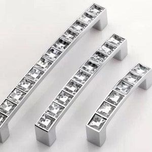 Dresser Pulls Glass Crystal Look Drawer Pull Handles Cabinet Door Handle Rhinestone Bright Silver Modern Kitchen Cupboard Bling Hardware