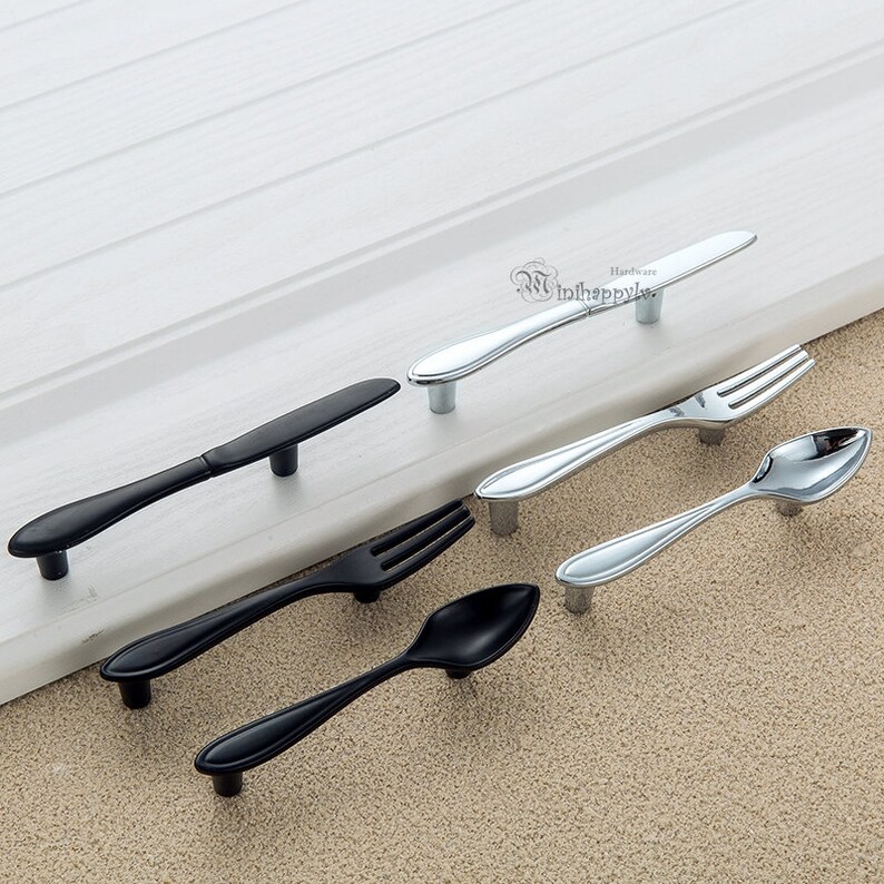 3 Spoon Fork Knife Drawer Pulls Handles Kitchen Etsy