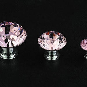 Knobs Pink Glass Knob / Crystal Knobs / Drawer Knobs / Dresser Pulls Handles / Kitchen Cabinet Knob Sparkly Decorative Hardware Silver Shiny