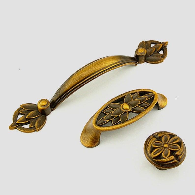 Dresser Knobs Drawer Knobs Pulls Handles Antique Brass Flower Rustic Kitchen Cabinet Knobs Pulls Handles Decorative Knob Furniture Hardware