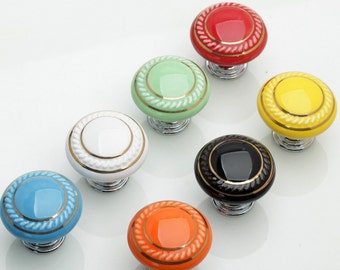 Knobs Dresser Knobs Drawer Knobs Pulls Handles / Ceramic Cabinet Knobs /Colorful Knobs Kitchen Furniture Hardware Green Orange Blue Black