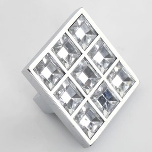 Crystal Knob Glass Knobs Dresser Knob Clear Square Drawer Knobs Pulls Handles Cabinet Furniture Pull Handle Hardware Silver Rhinestone Bling
