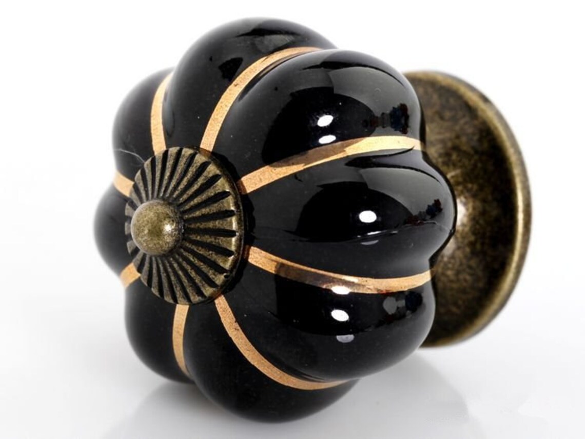 Black Ceramic Dresser Knobs Pulls Pumpkins Drawer Knobs Pulls Etsy