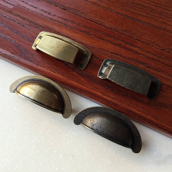 Cup Bin Drawer Pulls Handles Cabinet Handles Knobs Retro Rustic Dresser Pulls Handle Antique Bronze Cupboard Pulls Handles 2.7" 1.25"