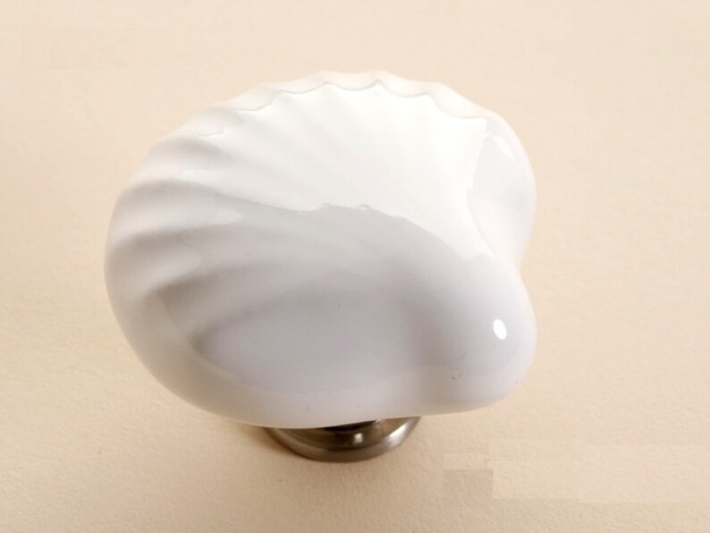 Large Drawer Knobs Shell Dresser Knobs Pulls White Ceramic Etsy