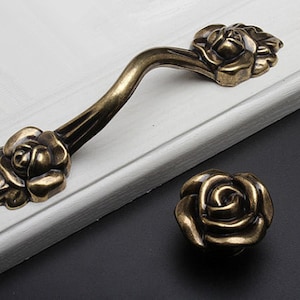 3.78"Rose Flower Dresser Knobs Pulls Drawer Knobs Pulls Handles Antique Bronze Kitchen Cabinet Knobs Pulls Handles Door Handle Cupboard 96mm