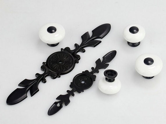 Dresser Knobs Drawer Knob Pulls Handles Black White Kitchen Etsy