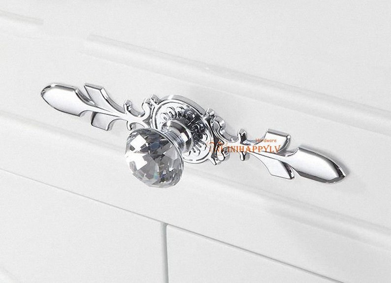 Glass Knobs Handles Dresser Knobs Pulls Crystal Drawer Knobs Pull Handles Cabinet Door Knobs Handle Pull Back Plate Bling Black Silver Clear image 6