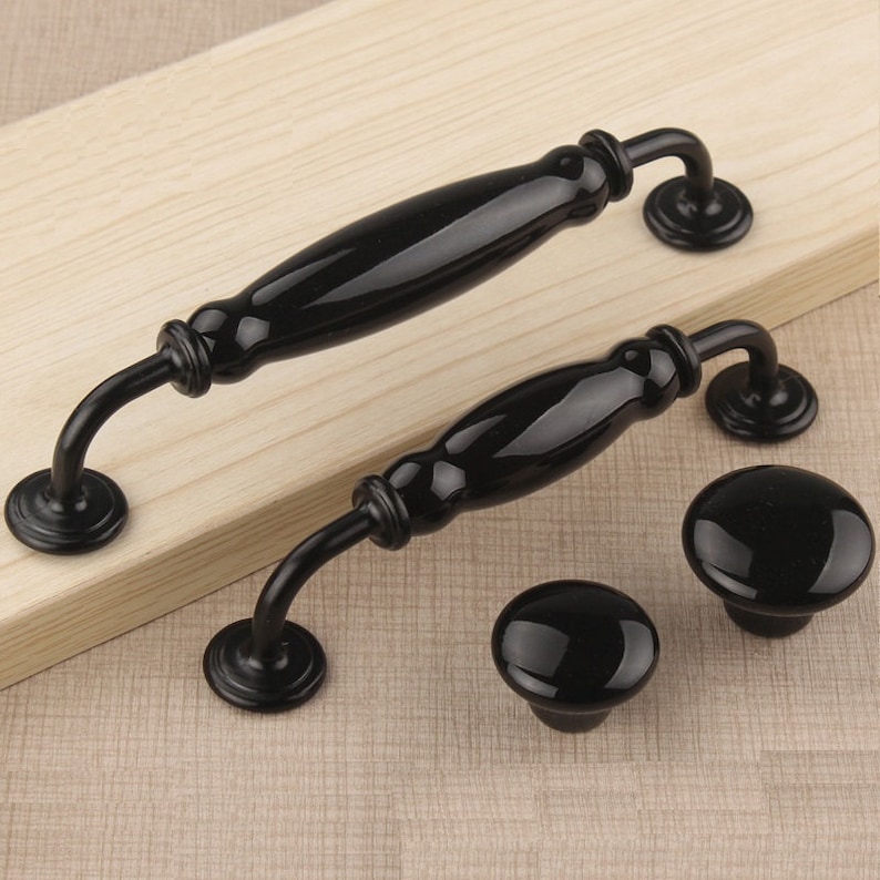 Large Handles Pulls Ceramic Black Dresser Drawer Etsy