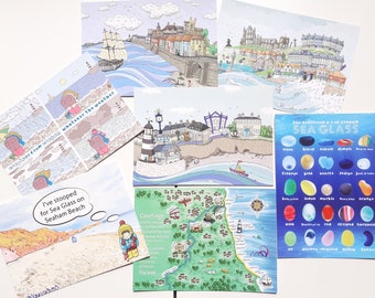 Set of 8 Frameable Postcards - Sights of Seaham - Historic Hartlepool - Washed up in Whitby - plus Bonus cards - From Seaham England