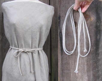 Pure Linen Twine Belt; Minimalist Rustic Belt; Milk White / Natural Gray Linen Twine 2 Yards for Boho Accessories Woven Flax Cord Belt