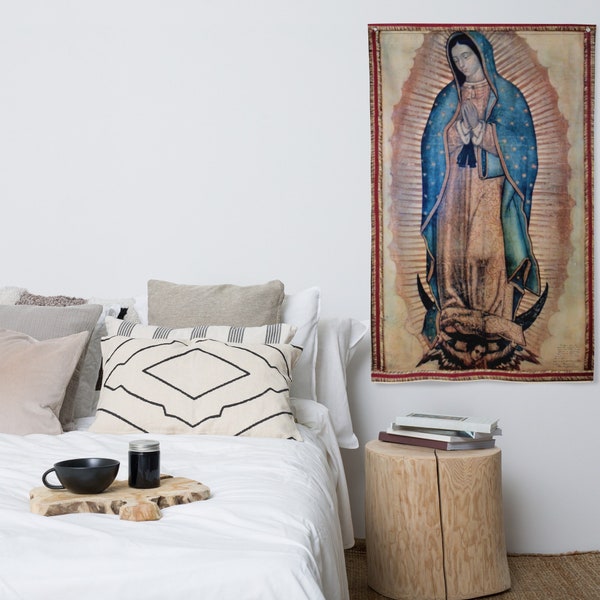 Réplica autenticada de Nuestra Señora de Guadalupe Virgen María Bandera