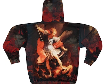 St Saint Michael the Archangel Catholic Angel Reni A AOP Unisex Zip Hoodie