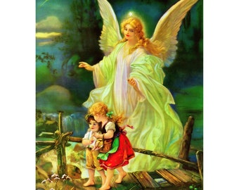 Guardian Angel Traditional Vintage Picture Poster