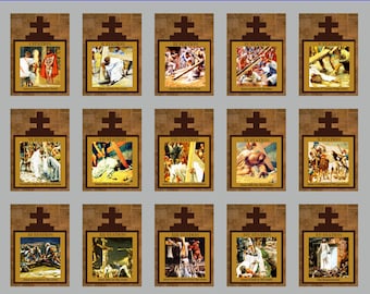 8&quot;x10&quot; DIY DIGITAL DOWNLOAD Catholic Stations of the Cross -Way of the Cross  All 15 images on one Collage