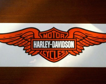 Harley Davidson 18" INSIDE WINDOW Decal Sticker ~ Vintage 1990's Genuine Licensed Winged Bar and Shield Wings ~ Made in the USA!