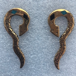 Harley Davidson Snake Earrings ~ Polished Brass with Genuine Turquoise and Black Onyx Stones ~ Vintage 1990&#39;s ~ Made in the USA!