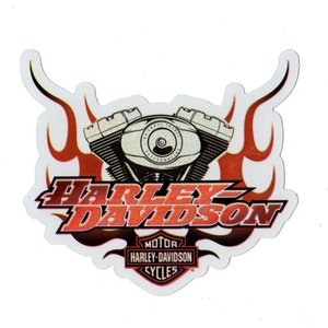 Harley Davidson 3.25&quot; White Hot Flaming Twin Cam Motor Engine Bar Shield Indoor Sticker Genuine Licensed OEM Part HAR 434 ~ Made in the USA!