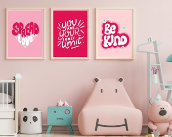 Playroom Wall Decor Art Print Set Playroom Poster Prints Girl Pink and Red Prints Digital Download Playroom Wall Decor Girl Posters Wall Art