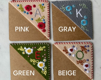 Personalized Embroidered Felt Bookmark, Custom Monogram Gift