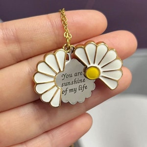 Daisy Locket Necklace: Engraved &#39;You Are My Sunshine&#39; - 20&quot; Chain